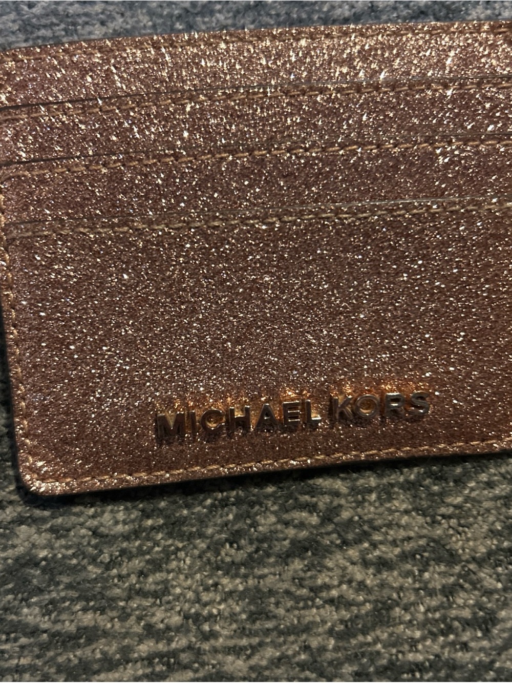 Michael Kors Rose Gold Glitter Card Holder Wallet ID Holder
